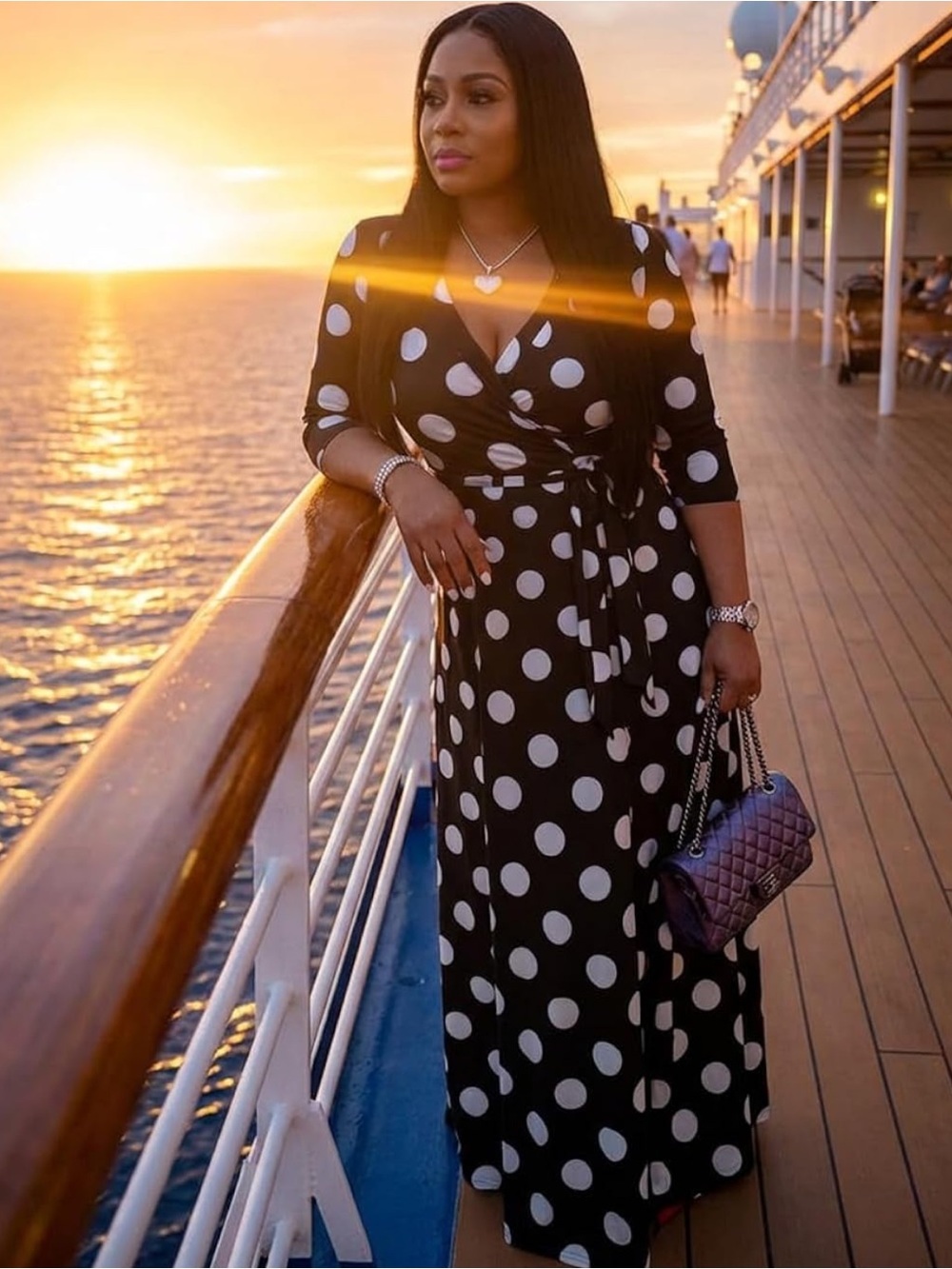 NWT Classic Black & White Polka Dot 3/4 Sleeve Maxi Dress w Pockets Size Small - Picture 3 of 12